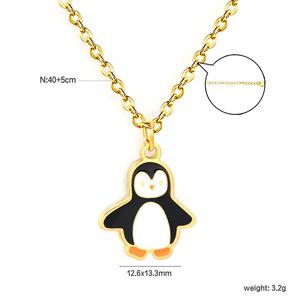 Collar de Cadena con Colgante de Pingüino Esmaltado, Chapado en Oro de 18K PVD, Acero Inoxidable, Joyería Personalizable para Niños - Product Image 2