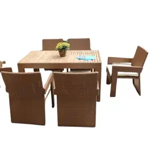 7 Cái Ngoài Trời Patio Vườn Tếch Bằng Gỗ Dinning Set Mây Ghế Ăn