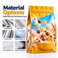 Sachets personnalisés en aluminium pour céréales, scellés sur huit côtés avec fermeture éclair, pour la vente au détail et en gros