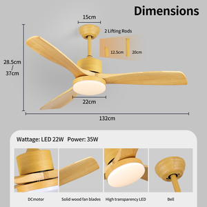 Ventilateur de plafond moderne à LED avec moteur DC de 52 pouces, 6 vitesses, commande intelligente, 3 pales, lumière intégrée, télécommande, chambre à coucher, CRI élevé 95 - Product Image 5