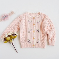 Suéter artesanal de flores para bebês, cardigan para meninas, atacado de roupas infantis, outono 91110546