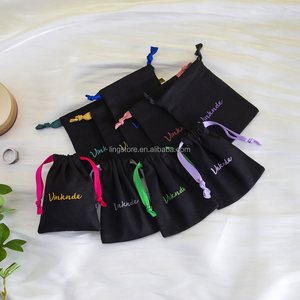 7*9 cm Low Moq <b>Small</b> Black Cotton Drawstring Pouch Customized Canvas <b>Bag</b> Eco Muslin Fabric Jewelry Packaging <b>Bags</b> for Necklace - Product Image 3