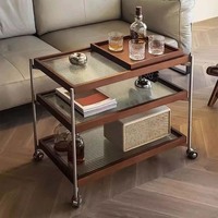 Étagère de rangement pour le salon Petit chariot en verre Poulies mobiles armoire latérale de canapé tables console en bois