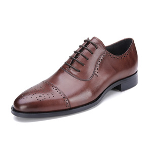 Chaussures habillées pour hommes en cuir de vachette véritable, style brogue, à enfiler, à bout pointu – Imperméables, avec soutien de la voûte plantaire, respirantes, semelle extérieure en caoutchouc souple - Product Image 1
