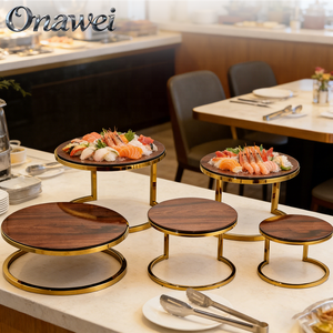 ขาตั้ง<span class=keywords><strong>บุฟเฟ่ต์</strong></span>ลายไม้สีขาวดำ Onawei <span class=keywords><strong>พร้อม</strong></span>ถาดเสิร์ฟเมลามีนสแตนเลส สำหรับจัดแสดงอาหารในงานแต่งงาน - Product Image 2