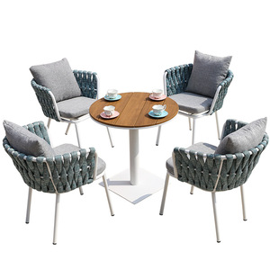 Outdoor Garden Set Rattan Chair With Cushion Aluminum Frame Solid Wood <b>Table</b> Scandinavian Style For Patio <b>Balcony</b> Cafe - Product Image 1