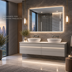 <span class=keywords><strong>Meuble</strong></span> <span class=keywords><strong>de</strong></span> salle <span class=keywords><strong>de</strong></span> bain mural moderne avec double vasque et miroir LED anti-buée pour appartement - Product Image 1