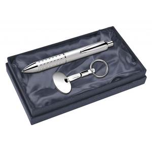 Elegante Juego de Bolígrafo y Llavero de Metal Plateado, Regalo Empresarial, Instrumento de Escritura Premium con Anillo para Llaves para Uso en la Oficina - Product Image 1