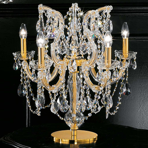 Lámpara <span class=keywords><strong>de</strong></span> Mesa <span class=keywords><strong>de</strong></span> Cristal Estilo Europeo, 5 Luces, Dorada, Lámpara <span class=keywords><strong>de</strong></span> <span class=keywords><strong>Lectura</strong></span> <span class=keywords><strong>de</strong></span> Lujo para Comedor, Mesita <span class=keywords><strong>de</strong></span> Noche, Dormitorio, Escritorio - Product Image 1