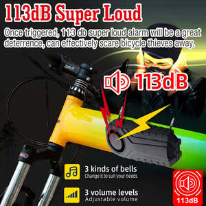สัญญาณกันขโมยไร้สาย 113dB พร้อมเซ็นเซอร์ตรวจจับการสั่นสะเทือน สำหรับจักรยานและมอเตอร์ไซค์ กันน้ำ พร้อมรีโมท - Product Image 2