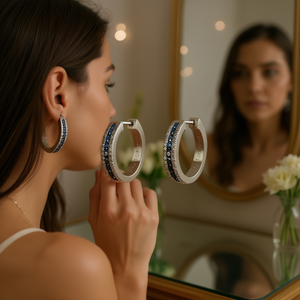 Pendientes de Aro Keo de Eslovaquia, Chapados en Rodio, Verdes, Corte Brillante Redondo, Engaste en Canal, Joyería Clásica de Moda para Fiesta de Mujer - Product Image 2