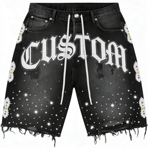 Custom Wholesale Men's Oversized Streetwear <b>Set</b> Rhinestone Graphic Print Heavyweight Cotton Summer Two Piece Men's Short <b>Sets</b> - Product Image 3
