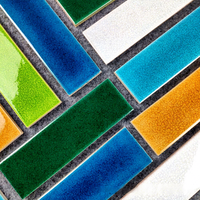 Mosaico Rectangular Largo de Ladrillos Esmaltados Hechos a Mano con Patrón de Grietas de Hielo Vintage, Verde Oscuro, para Mostradores de Bar, Alojamientos, Piscinas y Decoración Industrial