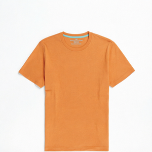 Camiseta de Cuello Redondo Naranja para Hombre, Manga Corta, Corte Regular, Color Sólido con Ribete en Contraste, Estilo Casual - Product Image 1