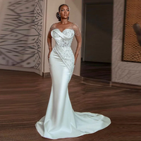 Perles perlées pure manches longues robes de mariée robe de mariée africaine balayage train robes de mariage dentelle blanche robes de mariée sirène