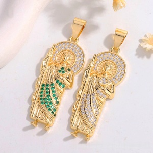 Collier pendentif <span class=keywords><strong>Saint</strong></span> Lazare - Plaqué or Micro pavé CZ/Cristal vert Charmes religieux pour hommes femmes Bijoux catholiques Cadeaux - Product Image 1
