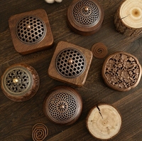 Brûleur d'encens moderne en noyer, vente chaude, brûleur à fumée en bois d'intérieur, brûleur d'encens rond, décoration de salon de thé