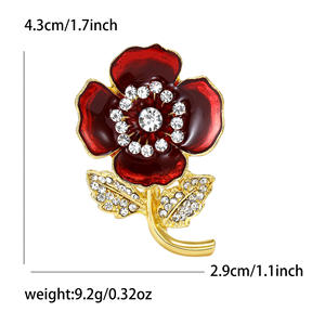 2025 émail rouge fleur coquelicot broche strass cristal fleur alliage broches britannique Souvenir broche broche - Product Image 4