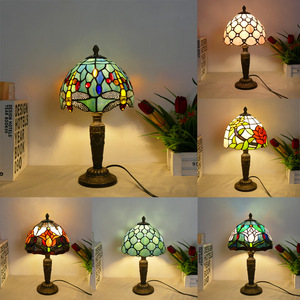 Lampada da Comodino <span class=keywords><strong>Tiffany</strong></span> 8 Pollici in Vetro Colorato, Stile Retrò Europeo, Decorazione per Interni, Controllo a Pulsante, Atmosfera Accogliente - Product Image 3