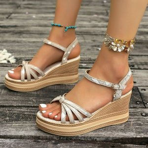 Sandales d'été élégantes à talon tressé avec boucle à lettres, style gladiateur à bout ouvert pour <span class=keywords><strong>femme</strong></span>, idéales pour un port confortable en extérieur - Product Image 2