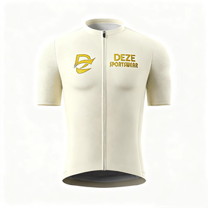Maillot de cyclisme unisexe professionnel à manches courtes avec accents dorés de luxe et manches en mesh texturé, col montant pour les sorties sur route et l'entraînement en club - Product Image 1