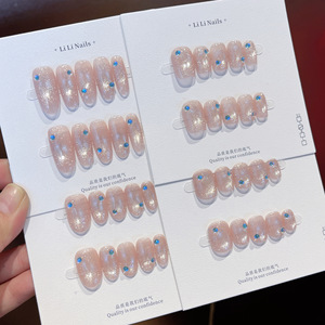 <span class=keywords><strong>Ongles</strong></span> artificiels réutilisables effet verre œil de chat, courts, ronds et carrés, 10 pièces, faits à la main, à presser, vente en gros, style Clean Girl - Product Image 1