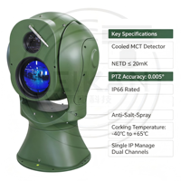 Caméra PTZ thermique refroidie avec zoom 90-1100 mm, détection de véhicules à 30 km, 640*512 MWIR, IP66, suivi IA, sécurité périmétrique
