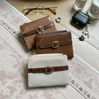 Cartera Corta de Mujer de PU con Diseño Vintage, Hebilla Metálica Decorativa, Monedero con Cremallera, Tarjetero Bifold con Ventana para Foto de Identificación