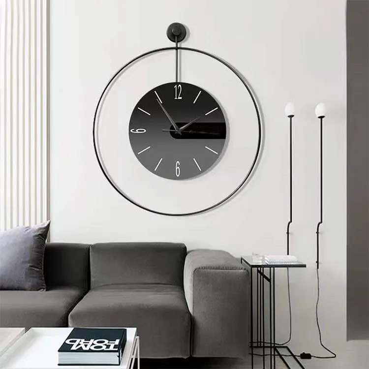 60*67Cm Moderne Stijl Grote Cirkel Wandklok Indoor Grote Ronde Metalen Frame Wandklok Voor Interieur Dropshipping Producten 2024