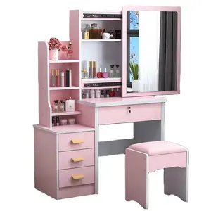 European USA Bedroom Furniture Set Dresser Make Up Vanity LED Makeup Dressing Table With Mirror and drawers for girls