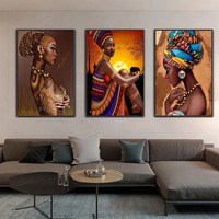 Poster Kanvas Seni Modern Potret Wanita Afrika Kulit Hitam Cetakan Seni Dinding Dekorasi Rumah Ruang Tamu