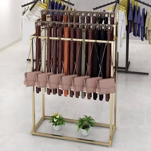 Rak Sabuk Logam untuk Ritel, Rak Pajangan Dasi Multi-layer untuk Toko Pakaian & Tas, Finishing Emas, Ukuran Dapat Disesuaikan, Tipe Lantai - Product Image 2