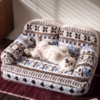 Lit pour chat et lit pour chien écologiques de luxe pour l'hiver, en fourrure corail marron vintage, lavable, pour animaux de compagnie de taille moyenne à grande