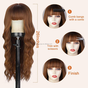 Gran oferta, pelucas rubias mixtas marrones de 26 pulgadas con flequillo para mujer, Pelo Rizado ondulado, pelucas de fibra sintética resistente al calor, pelo de mujer - Product Image 4
