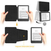 Casing Kulit PU dengan Stand Putar 360 Derajat untuk Kindle Paperwhite 12th KPW6 dengan Casing Belakang Akrilik Transparan yang Dapat Dilepas