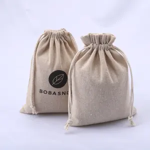 Disesuaikan Kualitas Tinggi Hadiah Rami Kantong Tali untuk Kopi Teh Linen Rami Goni Tas Hadiah dengan Logo