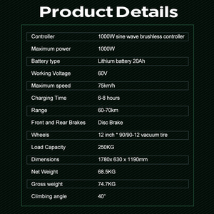 Motocicleta Todoterreno Zonsen 60V BC-11 de 1000W para Adultos, Diseño Moderno, Motocicletas de Calle, Gran Venta - Product Image 2