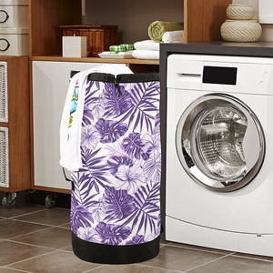 Sac à dos de voyage pour le linge, design personnalisé, motif fleur violette, sac à linge pour dortoir universitaire avec bretelles - Product Image 6