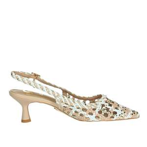 Gold & Gold Women's Slingback Heeled Sandals <b>White</b> Gold GD246 Pointed Toe Low <b>Heel</b> - Product Image 4