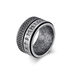 Anillo giratorio de acero titanio con diseño nórdico vikingo retro y nudo celta para hombre, anillo de dedo índice grande, único y de nicho. - Product Image 1