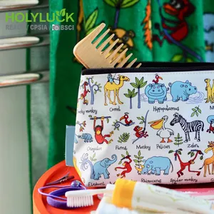 Moda personalizada dibujos animados dinosaurio mini chico neceser cremallera bolsa de mano niños bolsa de lavado para niño pequeño