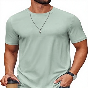 T-shirt à manches courtes pour homme, vert menthe uni, col rond, décontracté, respirant, 100% coton, coupe régulière, jersey tricoté - Product Image 1