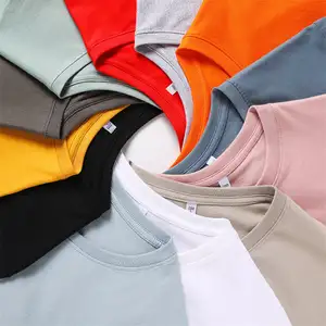 Camisetas en blanco de gran tamaño de 210gsm de Color sólido de alta calidad, camisetas gráficas de cuello redondo lisas con estampado personalizado de algodón