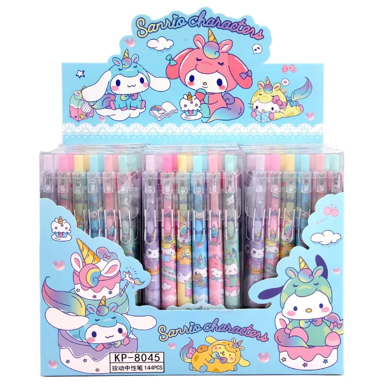 Anime Anime stationery 12/24pcs kawaii anime Cinnamoroll Kuromi Melody student gifts Writing Pens Clip gel pen Rollerball Pen