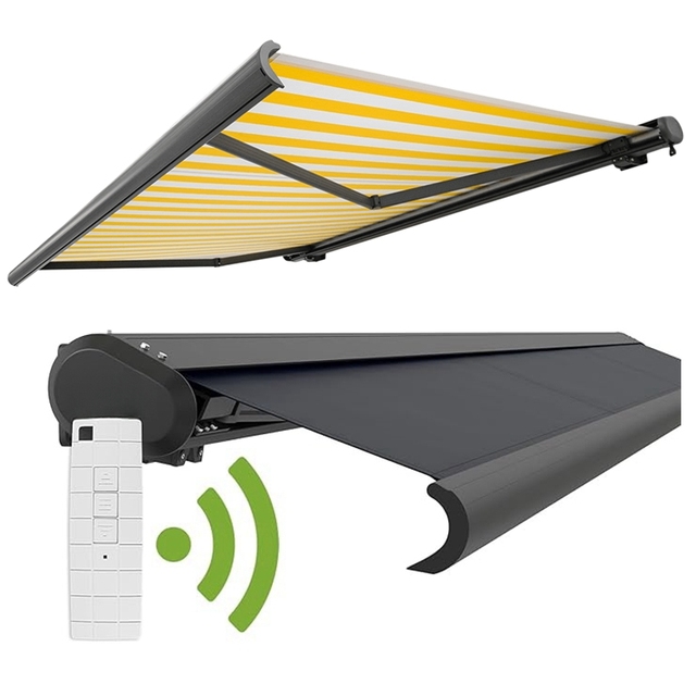 Outdoor Patio Awning Electric Full Cassette Awning Outdoor Motorized Retractable Awnings With Wind Sensors and LED Light
