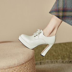 Cialisa-zapatos de tacón alto de piel auténtica <span class=keywords><strong>para</strong></span> mujer, calzado Formal de oficina, con plataforma, color blanco, <span class=keywords><strong>2022</strong></span> - Product Image 4