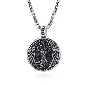 New Nordic-style vintage Viking letter Tree of Life <b>titanium</b> steel necklace, Dongguan factory jewelry wholesale. - Product Image 1