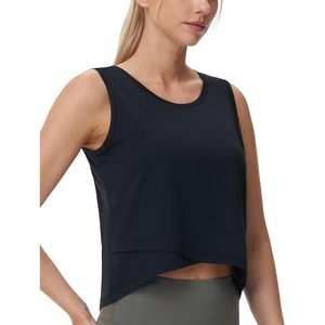 Camiseta Deportiva Corta para Mujer, Sin Mangas, con Dobladillo Asimétrico, Ajuste Holgado, para Yoga, Transpirable, de Spandex y Poliéster - Product Image 3