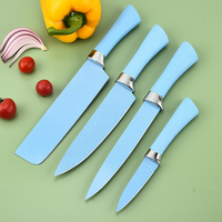 Vente directe d'usine, logo personnalisé, couteau en acier inoxydable 3CR13 bleu rose, ensemble de six couteaux ambidextres avec manches en plastique écologiques