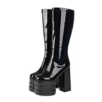 WETKISS Grande taille 46 talon épais violet bottes extensibles trois couches plate-forme bottes Sexy dame genou bottes hautes femmes chaussures Vente en gros